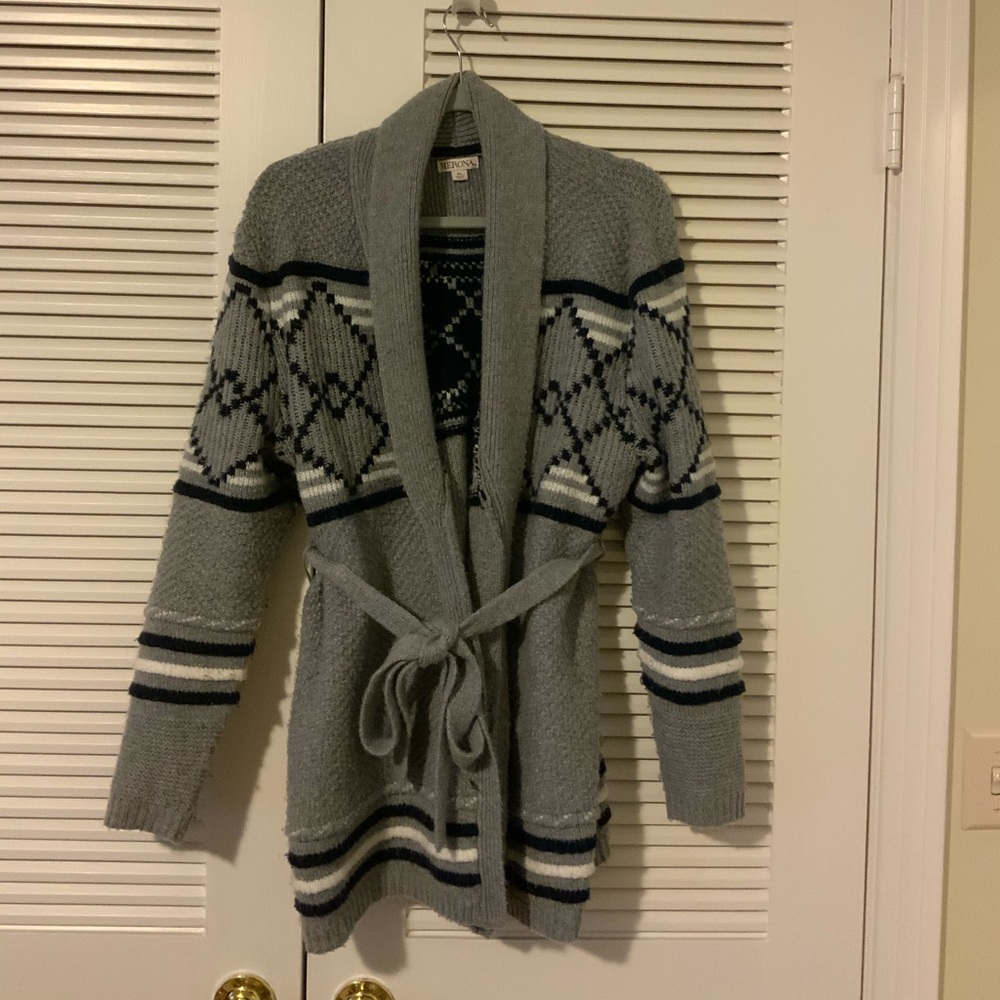 Merona (Target) Gray Fair Isle Wrap Cardigan, Size XL